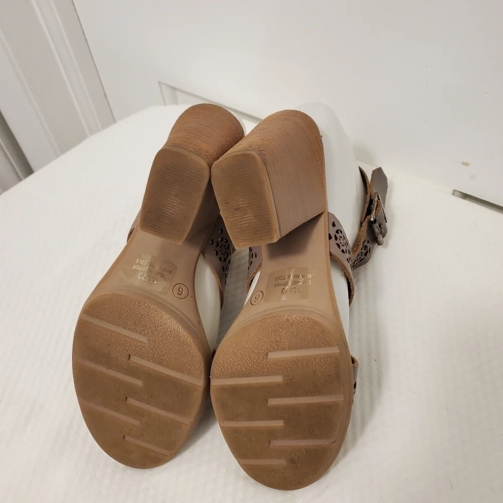 Barbara Barbieri Slingback Cutout Leather Peep Toe Heels Size 6 boho
